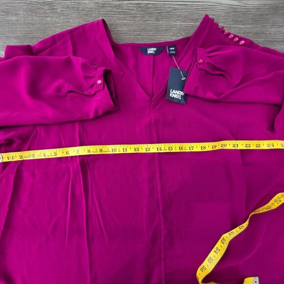 Lands End Womens Fuchsia Button Accent Blouse L Long Sleeve Top Lightweight Boho - Picture 7 of 10